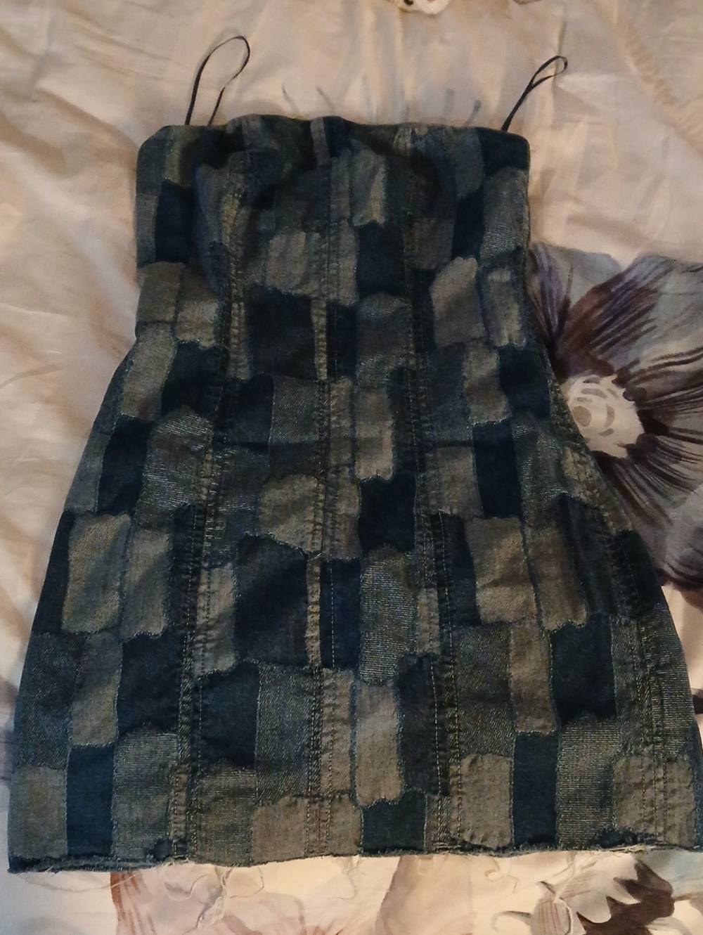 wild fable Blue Patchwork Strapless Mini Dress